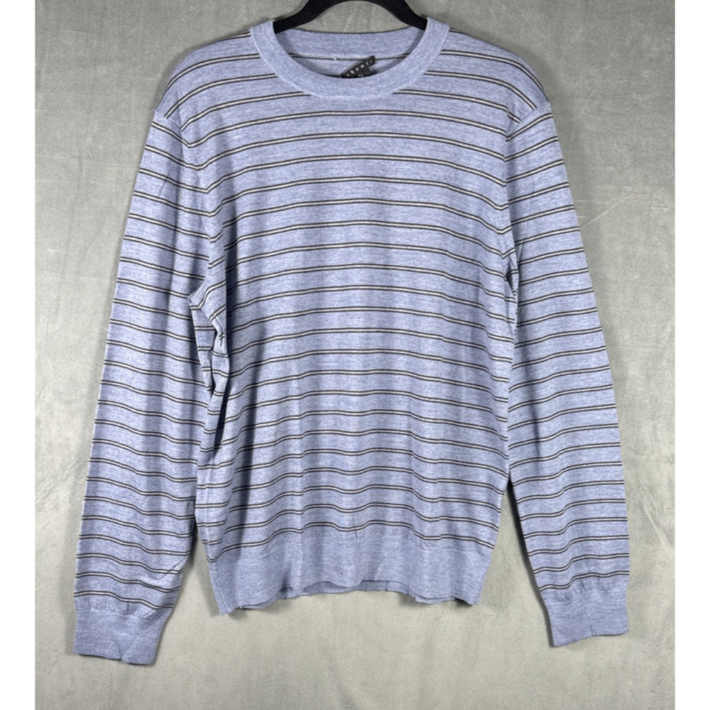 Theory Mens XL Blue Striped Sweater Wool Stretch Pullover Knit Extra‎ Large